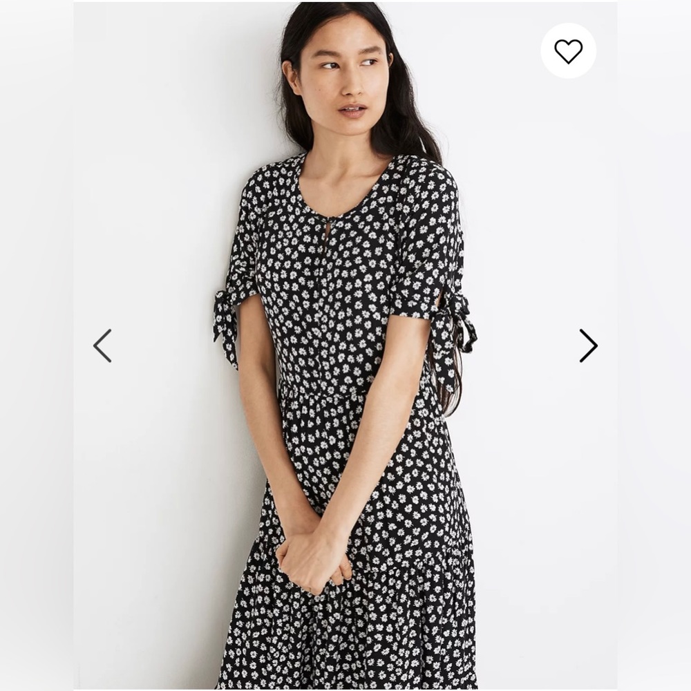 NWT Madewell Tie-Sleeve Tiered Midi Dress in Woodcut Flowers - Picture 2 of 8